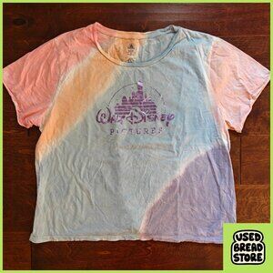 Walt Disney Pictures Parks Tie Dye Tshirt XXL Purple Foil Castle Logo Cotton